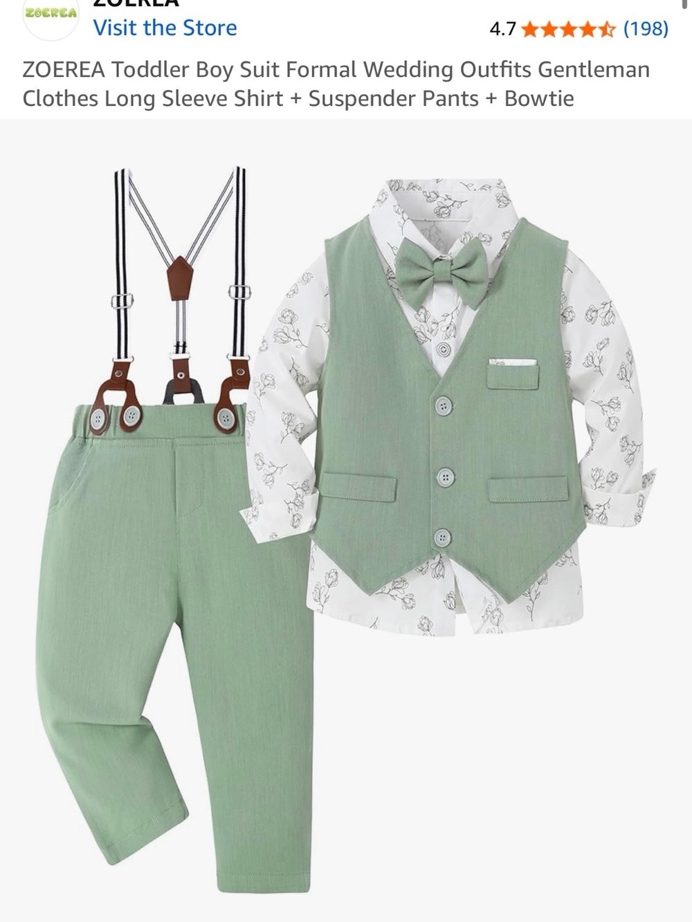 Green Toddler Gentleman Suit Set with Vest, Bowtie & Suspenders